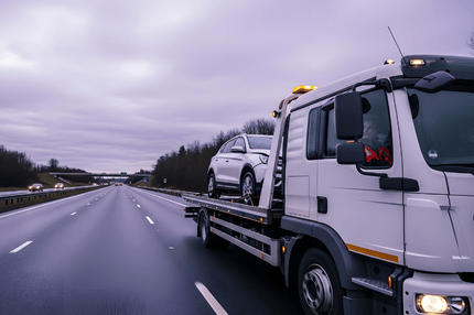A flatbed truck on a motorway